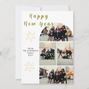Cartão De Festividades Feliz Ano Novo com Arco de Múltiplas Fotos Minimal