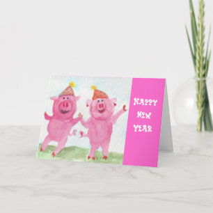 Cartão De Festividades Feliz Ano Novo com os Porcos da Festa