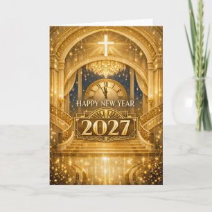 Cartão De Festividades Feliz Ano Novo Cristão Ouro Elegante 2027