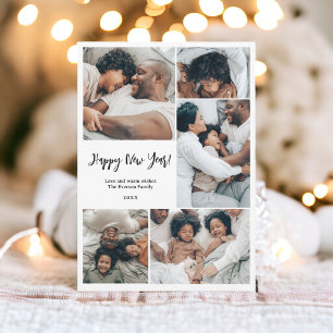 Cartão De Festividades Feliz ano novo de 6 fotos da família minimalista m
