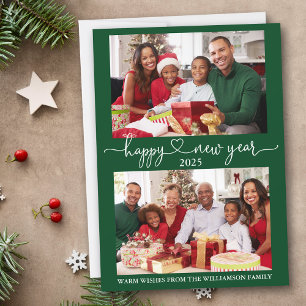 Cartão De Festividades Feliz ano novo de Caligrafia Verde 2 Foto