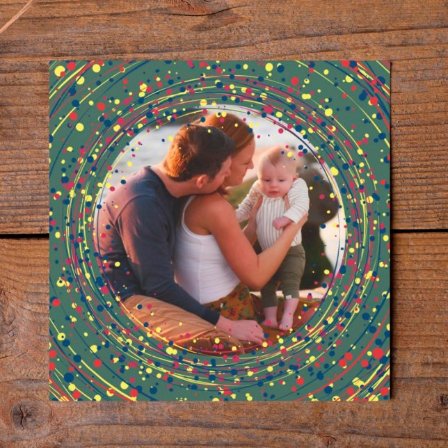 Cartão De Festividades Feliz ano novo de Foto Amarelo Verde Vermelho Quad (Criador carregado)