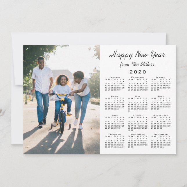 Cartão De Festividades feliz ano novo de Foto Branco 2 Moderno Calendário (Frente)