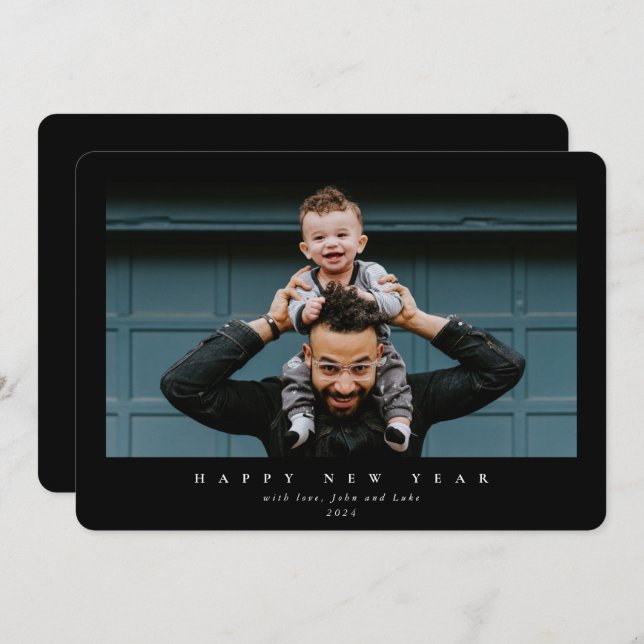 Cartão De Festividades Feliz ano novo de Fotografia de Solteiro Grande Mo (Frente/Verso)