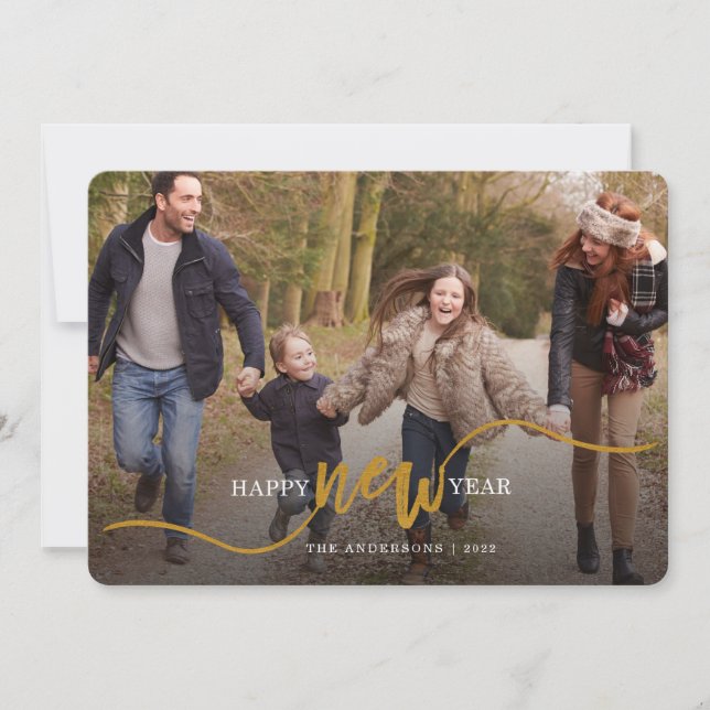 Cartão De Festividades Feliz ano novo de Fotografia Dourada (Frente)