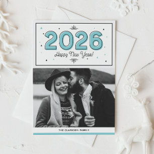 Cartão De Festividades Feliz ano novo de Fotografia Geométrica Azul