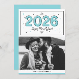 Cartão De Festividades Feliz ano novo de Fotografia Geométrica Azul