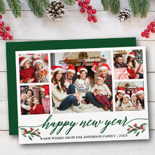 Cartão De Festividades Feliz ano novo de Fotografia Moderna 5 Verde