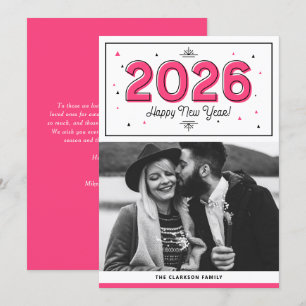 Cartão De Festividades Feliz ano novo de Fotografia Moderna, Rosa-Quente
