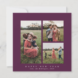 Cartão De Festividades Feliz ano novo de Fotografia Tripla Elegante