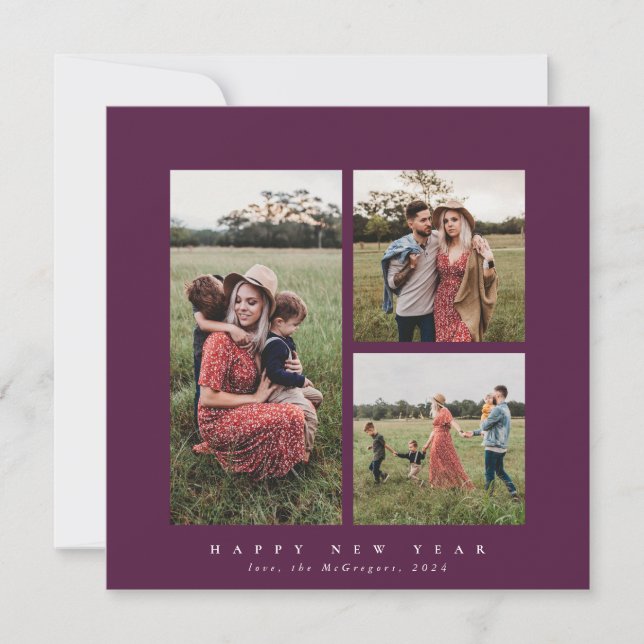 Cartão De Festividades Feliz ano novo de Fotografia Tripla Elegante (Frente)