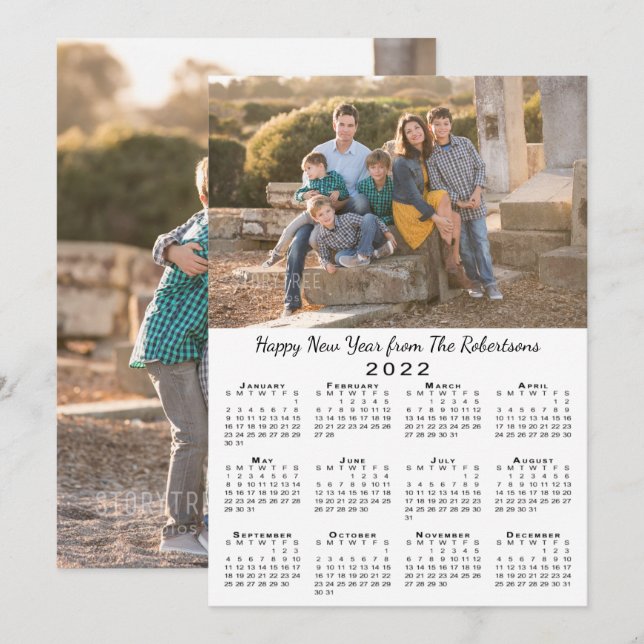Cartão De Festividades feliz ano novo de Fotos Personalizadas do Calendár (Frente/Verso)