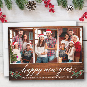 Cartão De Festividades Feliz ano novo de madeira fotográfica 3 para calig