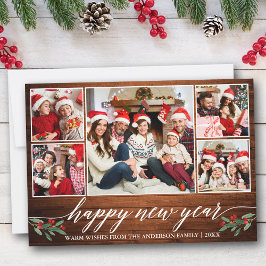 Cartão De Festividades Feliz ano novo de Madeira Fotográfica 5 para Calig