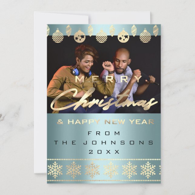 Cartão De Festividades Feliz ano novo de Natal Feliz Azul (Frente)