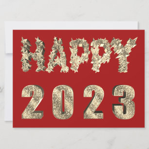 Cartão De Festividades Feliz ano novo de Ouros de Letra Elegante 2023