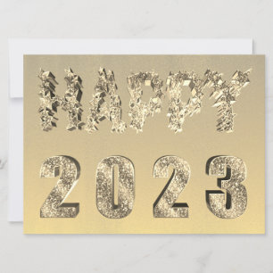 Cartão De Festividades Feliz ano novo de Ouros de Letra Elegante 2023