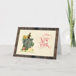 Cartão De Festividades Feliz ano novo de Rosas de Champanhe Vintage