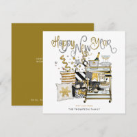 Feliz ano novo de Script Glitter Dourado Preto Ele
