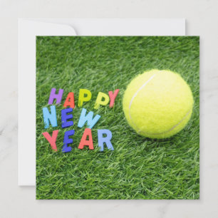 Cartão De Festividades Feliz Ano Novo de tênis e bola de tênis para o jog