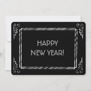 Cartão De Festividades Feliz ano novo do estilo Silver e Black Roaring 20