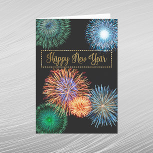 Cartão De Festividades Feliz ano novo do Fireworks de banner Dourado retr