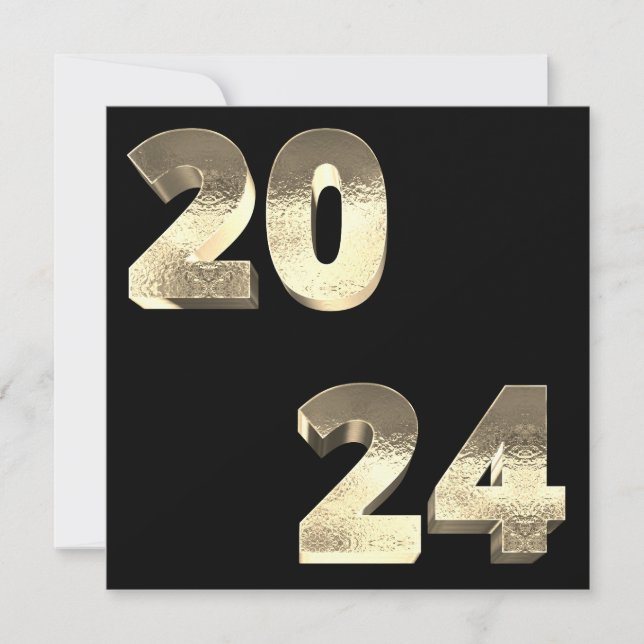 Cartão De Festividades Feliz ano novo Dourado Faux Silver 2024 (Frente)