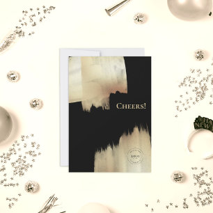Cartão De Festividades Feliz ano novo Dourado Preto Cheque com Holida de