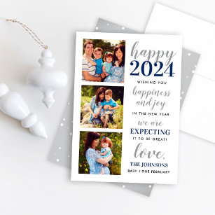 Cartão De Festividades Feliz ano novo e prata esperados em 2024