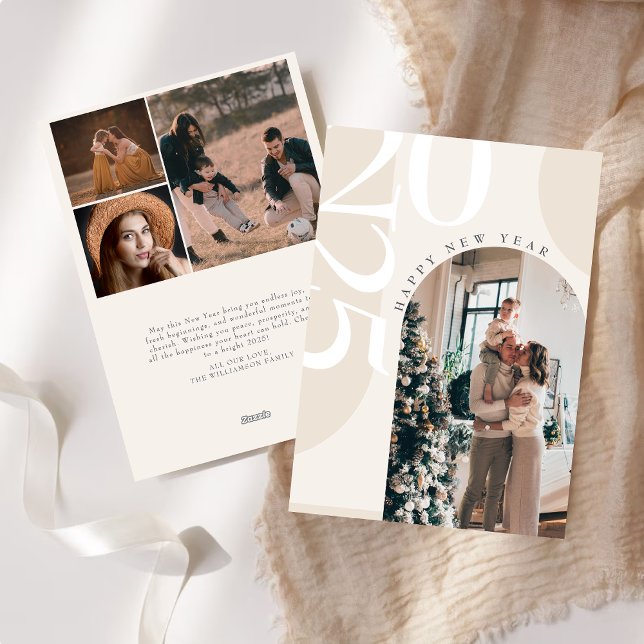 Cartão De Festividades Feliz Ano Novo Elegante Arco Foto Única 2025 (Criador carregado)