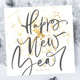 Cartão De Festividades Feliz Ano Novo em texto manuscrito cinza