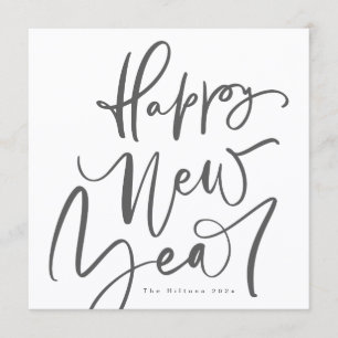 Cartão De Festividades Feliz Ano Novo em texto manuscrito simples
