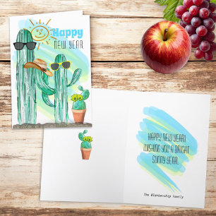 Cartão De Festividades Feliz ano novo Engraçado Sudoeste Saguaro Cactus