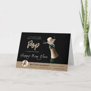 Cartão De Festividades Feliz Ano Novo Estourar o Fizz Corretor de Imóveis