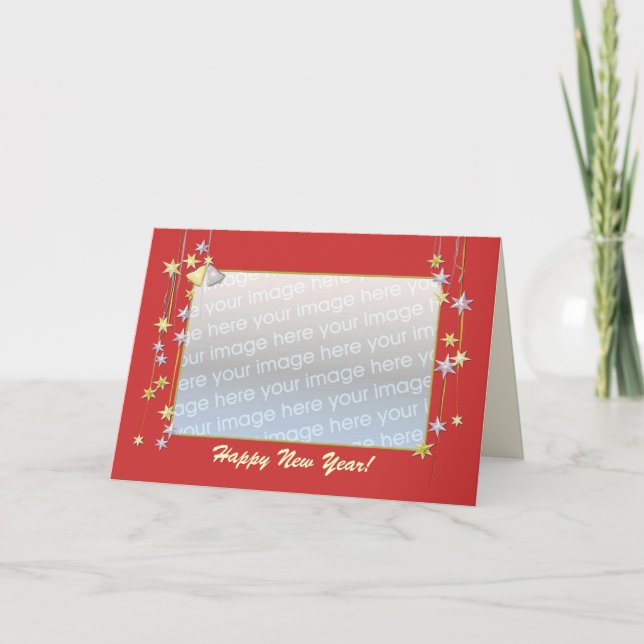 Cartão De Festividades Feliz ano novo estrelado vermelho (quadro fotográf (Frente)
