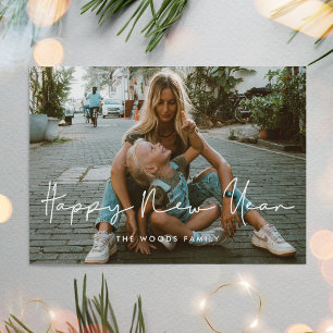 Cartão De Festividades Feliz Ano Novo foto manuscrita minimalista