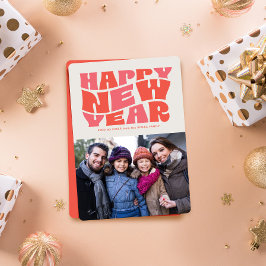 Cartão De Festividades Feliz ano novo funky legal - foto vermelha retrora