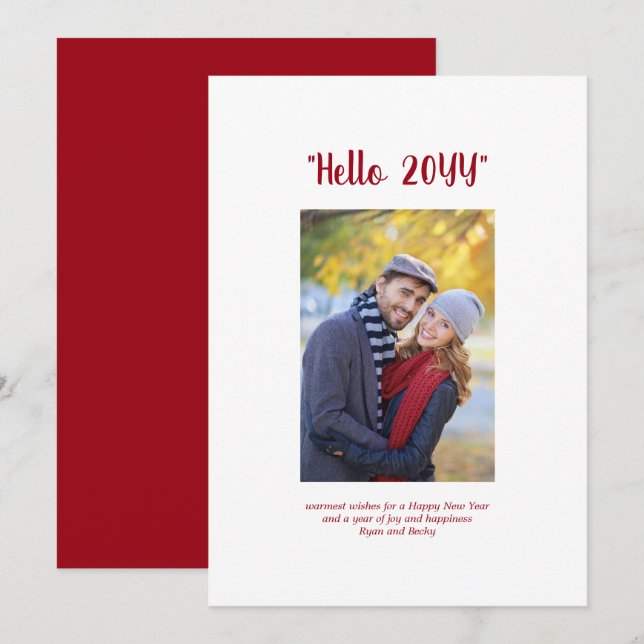 Cartão De Festividades Feliz ano novo Hello 2024, Vermelho de Foto Minima (Frente/Verso)