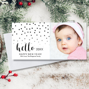 Cartão De Festividades Feliz ano novo Holiday Photo Modern Dots Hello