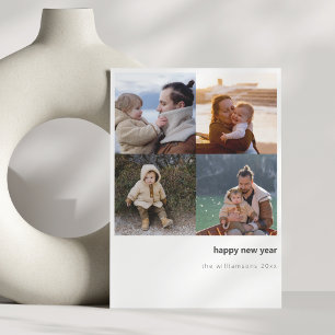 Cartão De Festividades Feliz Ano Novo Minimalista em Negrito Grid de Quat