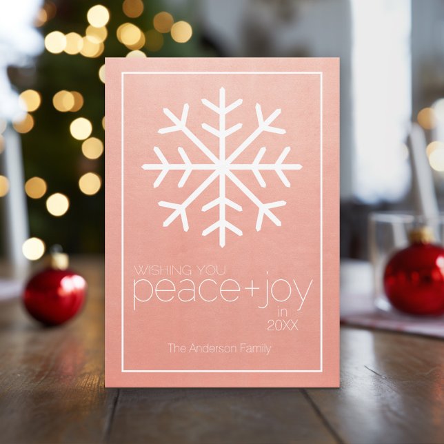 Cartão De Festividades Feliz ano novo Modern Snowflake - Não fotográfico (Modern, minimal Christmas Card Design with a rose gold background and huge snowflake)