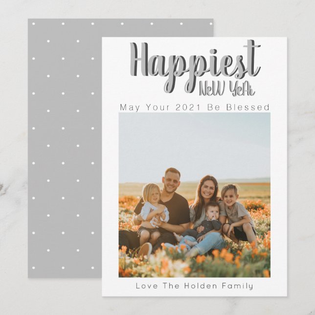 Cartão De Festividades Feliz ano novo Moderno Carregar Minha Foto da Famí (Frente/Verso)