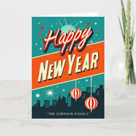 Cartão De Festividades Feliz Ano Novo Moderno de Meados do Século