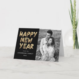 Cartão De Festividades Feliz ano novo moderno preto e Dourado 2 Foto