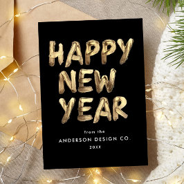 Cartão De Festividades Feliz ano novo moderno preto e Dourado não fotográ