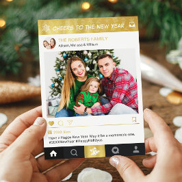 Cartão De Festividades Feliz Ano Novo Moldura de Foto em Ouro para Instag
