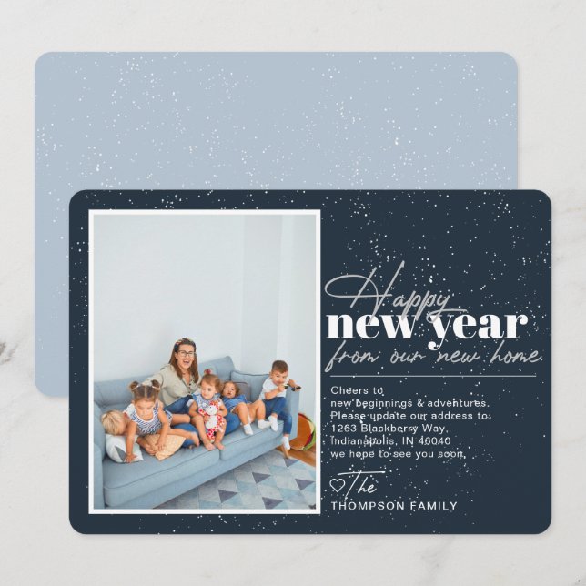 Cartão De Festividades Feliz ano novo Movendo a Foto do Marinho de Anúnci (Frente/Verso)