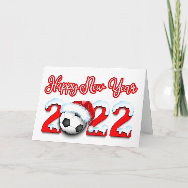 Cartão De Festividades Feliz Ano Novo Nevado 2022 Bola de Futebol  (Frente)