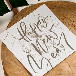 Cartão De Festividades Feliz ano novo no névoa de sephia texto manuscrito