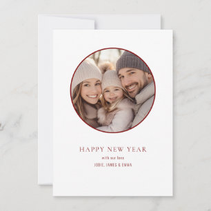 Cartão De Festividades Feliz Ano Novo Nome de Foto Redonda Minimalista